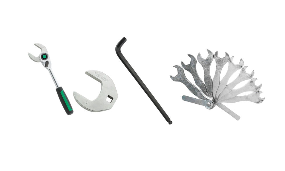 crows foot spanner, allen key, magneto spanner