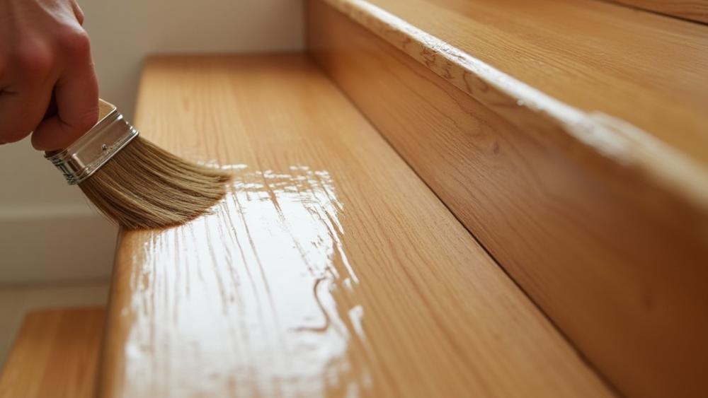 varnish applied to wooden staircase