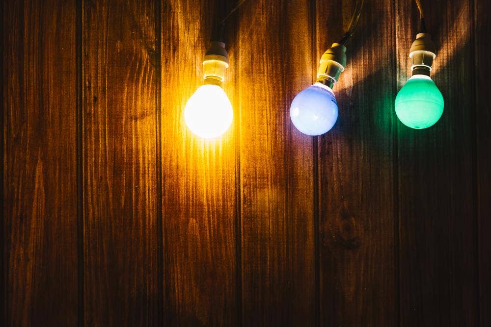 Coloured bulbs on a wall