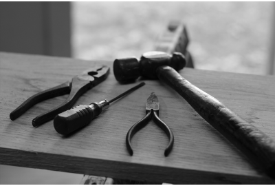 Hand tools on a bench