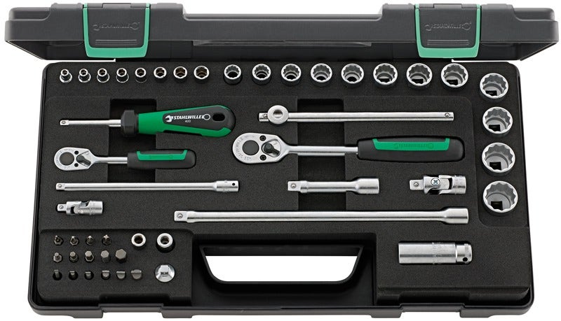 Stahlwille 96012047 3 8 Bi Hex 10mm 22mm 1 4 Hex 4mm 9mm Socket Set with Ratchets 48 Pieces Heamar
