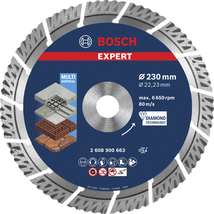 Bosch 2608900663 EXPERT Multi Material Diamond Cutting Disc for Large Angle Grinders - 230mm x 2.4mm