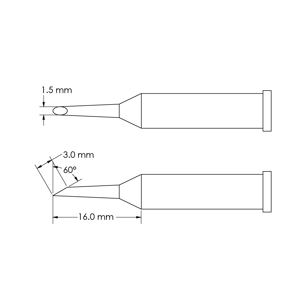 Metcal GT6-HF6015S 60° Bevel x Length 3mm, Ø 1.5mm x Length 16mm GT6 Hoof Soldering Tip