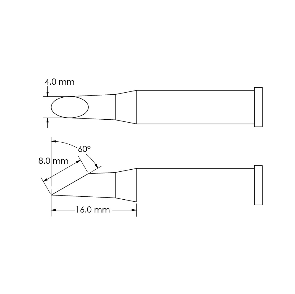 Metcal GT6-HF6040S 60° Bevel x Length 8mm, Ø 4mm x Length 16mm GT6 Hoof Soldering Tip