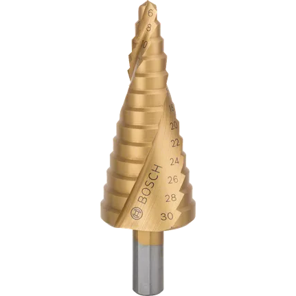 Bosch 2608587430 HSS TiN Step Drill Bit - 3 - Flat Shank (6mm - 30mm)