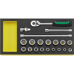 Stahlwille 96830357 3/8" Hex Socket Set (7mm - 22mm) with Ratchet in TCS Foam - 20 Pieces