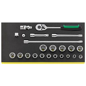 Stahlwille 96830218 3/8" Hex Socket Set (7mm - 22mm) with Ratchet in TCS Foam - 23 Pieces