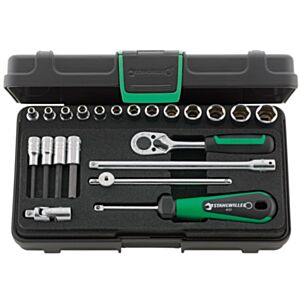 Stahlwille 96011113 1/4" Hex Socket (3.5mm - 13mm) & Inhex Socket (3mm - 6mm) Set with Ratchet - 22 Pieces