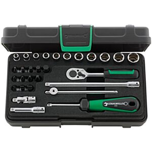 Stahlwille 96011136 1/4" Hex Socket Set (5mm - 14mm) with Inhex, Slotted & Phillips Sockets and Ratchet - 29 Pieces