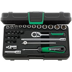 Stahlwille 96011138 1/4" Hex Socket Set (4mm - 14mm) with Inhex, Slotted, Pozidriv & Phillips Sockets and Ratchet - 30 Pieces