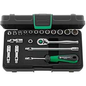 Stahlwille 96015208 1/4" Bi-Hex Socket Set (5/32" - 9/16") with Quick Release Ratchet - 19 Pieces