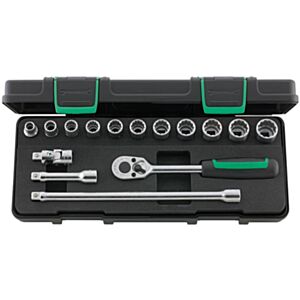 Stahlwille 96021109 3/8" Bi-Hex Socket Set (8mm - 19mm) with Ratchet - 15 Pieces