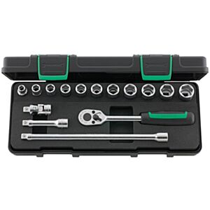 Stahlwille 96022133 3/8" Hex Socket Set (8mm - 19mm) with Ratchet - 15 Pieces
