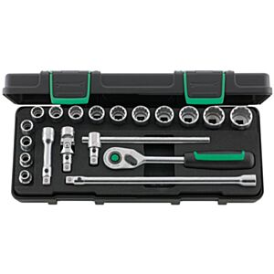 Stahlwille 96021180 3/8" Bi-Hex Socket Set (8mm - 22mm) with Quick Release Ratchet - 19 Pieces