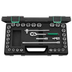 Stahlwille 96021122 3/8" Bi-Hex Socket Set (7mm - 22mm & 1/4" - 7/8") with Ratchet - 33 Pieces
