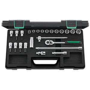Stahlwille 96021223 3/8" Bi-Hex Socket Set (8mm - 19mm) with Hex Screwdriver Sockets & Ratchet - 24 Pieces