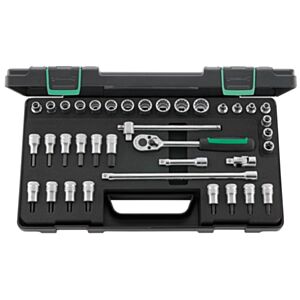Stahlwille 96022119 3/8" Bi-Hex (8mm - 19mm) & Torx (E5 - E14 & T9 - T40) Socket Set with Ratchet - 37 Pieces