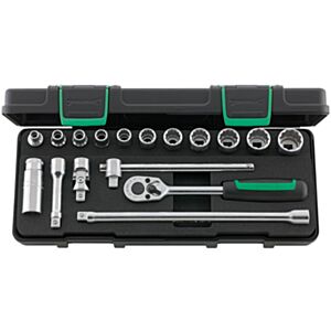 Stahlwille 96025204 3/8" Bi-Hex Socket Set (1/4" - 13/16") with Ratchet - 17 Pieces