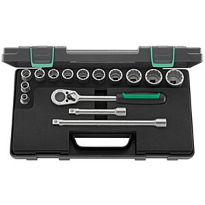 Stahlwille 96031435 1/2" Bi-Hex Socket Set (10mm - 32mm) with Ratchet - 15 Pieces