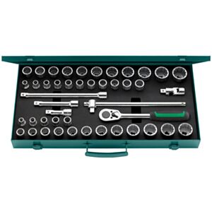 Stahlwille 96030140 1/2" Bi-Hex Socket Set (10mm - 34mm & 3/8" - 1 1/4") with Ratchet - 45 Pieces