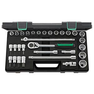 Stahlwille 96031439 1/2" Bi-Hex Socket (8mm - 32mm) & Hex Screwdriver Socket (4mm - 14mm) Set with Ratchet - 31 Pieces