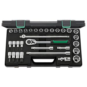 Stahlwille 96031239 1/2" Hex Socket (8mm - 32mm) & Hex Screwdriver Socket (4mm - 14mm) Set with Ratchet - 31 Pieces