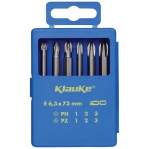 Klauke KL331 1/4" Phillips (PH1 - PH3) & Pozidriv (PZ1 - PZ3) Screwdriver Bit Set - 6 Pieces