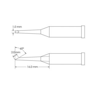Metcal GT4-HF6010S 60° Bevel, Ø1mm x Length 16mm GT4 Hoof Soldering Tip