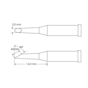 Metcal GT4-HF6020S 60° Bevel, Ø2mm x Length 16mm GT4 Hoof Soldering Tip