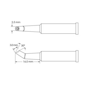 Metcal GT6-HF3025V Concave, Bent 30°, 30° Bevel x 3mm, Ø 2.5mm x 16mm GT6 Hoof Soldering Tip