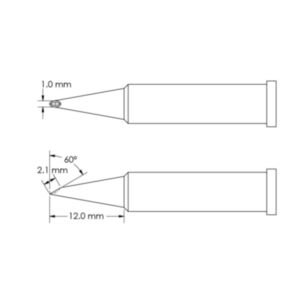 Metcal GT6-HF6010V Concave, 60° Bevel x Length 2.1mm, Ø 1mm x Length 12mm GT6 Hoof Soldering Tip