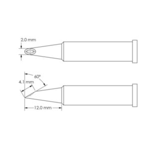 Metcal GT6-HF6020V Concave, 60° Bevel x Length 4.1mm, Ø 2mm x Length 12mm GT6 Hoof Soldering Tip