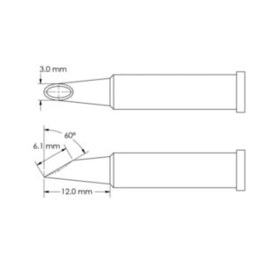 Metcal GT6-HF6030V Concave, 60° Bevel x Length 6.1mm, Ø 3mm x Length 12mm GT6 Hoof Soldering Tip