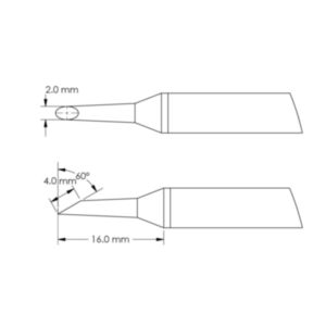 Metcal GTC-HF6020S 2mm x 16mm GTC 60° Hoof Soldering Cartridge