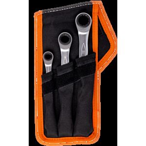 Bahco S4RM/3T 8mm - 19mm 4-in-1 Ratcheting Ring Wrench Set in Pouch – 3 Pieces
