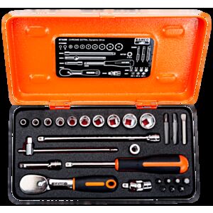 Bahco 6722M 1/4" Hex Socket Set (4mm - 14mm) with Pear Head Ratchet - 27 Pieces