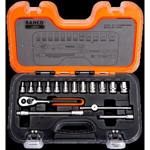 Bahco S160AF 1/4" Hex Socket Set (1/8" - 9/16") with Ratchet - 16 Pieces