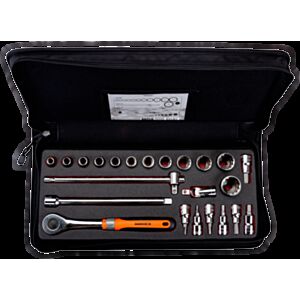 Bahco 7823DET 1/2" Bi-Hex Socket (10mm - 30mm) and Hex Socket Set (5mm - 14mm) with Ratchet - 23 Pieces