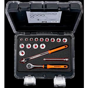 Bahco A7440DME 3/8" Bi-Hex Socket Set (9mm - 22mm) with Round Headed Ratchet - 17 Pieces