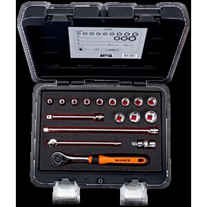 Bahco 7430GE 3/8" Hex Socket Set (6mm - 19mm) with Round Headed Ratchet - 17 Pieces