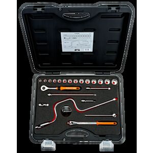 Bahco A7435DME 3/8" Bi-Hex Socket Set (9mm - 22mm) with Round Headed Ratchet - 22 Pieces