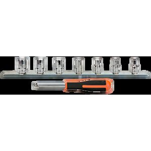 Bahco 6729SZ 1/4" Hex Socket Set on Rail (3/16" - 1/2") with Spinner Handle - 8 Pieces