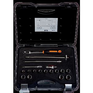 Bahco 7818DS 1/2" Bi-Hex Socket Set (8mm - 22mm) with Ratchet in Metal Case - 18 Pieces