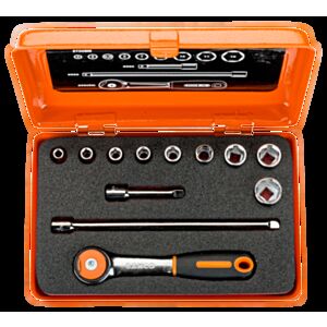 Bahco 6712RN 1/4" Hex Socket Set (4mm - 13mm) with Round Head Ratchet - 12 Pieces