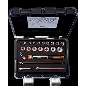 Bahco 7422MBR 3/8" Bi-Hex Socket Set (6mm - 22mm) with Round Headed Ratchet - 22 Pieces