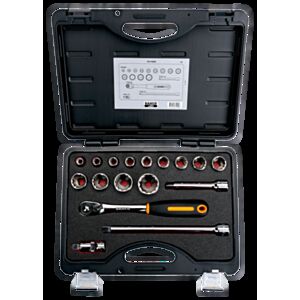Bahco 7817DZS 1/2" Bi-Hex Socket Set (3/8" - 1 1/4") with Ratchet in Metal Case - 17 Pieces