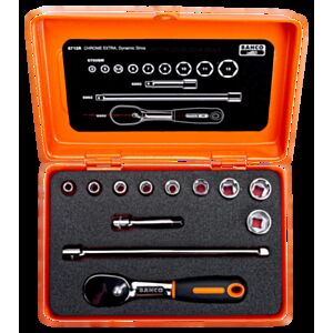 Bahco 6712R 1/4" Hex Socket Set (4mm - 13mm) with Pear Head Ratchet - 12 Pieces