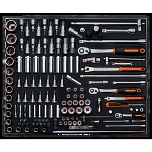 Bahco FF1A08 1/4", 3/8" & 1/2" Hex, Bi-Hex & Torx Socket Set in Foam with Ratchets - 138 Pieces
