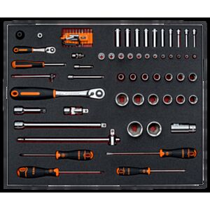 Bahco FF1A01 1/4" & 1/2" Hex & Bi-Hex Socket Set in Foam with Ratchets - 77 Pieces