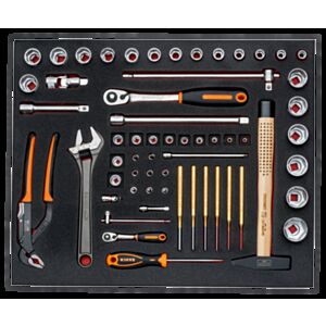 Bahco FF1A5007 1/4" & 1/2" Hex Socket Set (4mm - 32mm) in Foam with Punches & Ratchets - 60 Pieces